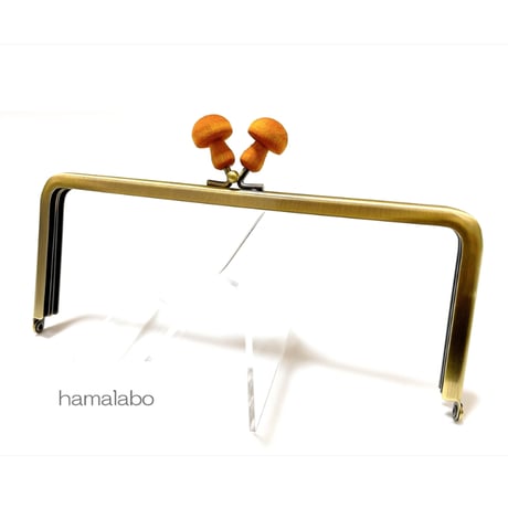 期間限定10％引き！【HA-2613】18cm角型口金/薄茶色の細キノコ×薄茶色の細キノコ/アンティークゴールド