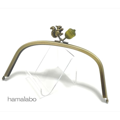 【HA-2267】18cmくし型口金/リス×緑色のどんぐり/アンティークゴールド