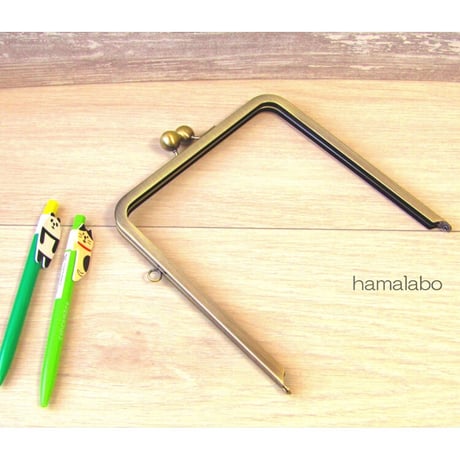 【HA-2261】17.5cmバッグ用の足長口金/角型/大玉/アンティークゴールド/＋(プラス)