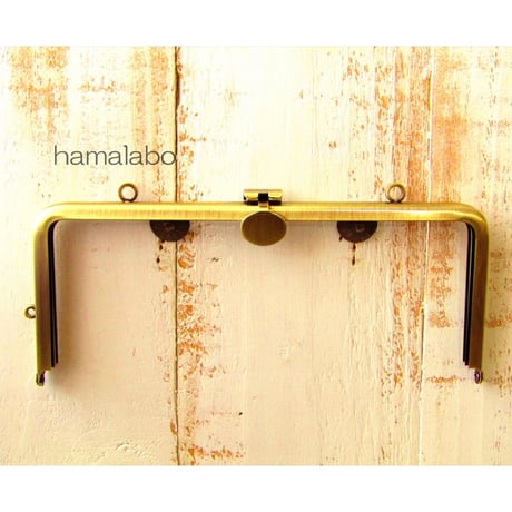 【HA-1785】オコシ式口金18cm/角型(丸型金具×アンティークゴールド)カン付き