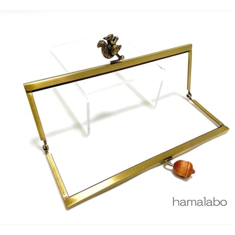 【HA-2286】19cm浮き足口金/リス×茶色のどんぐり/アンティークゴールド