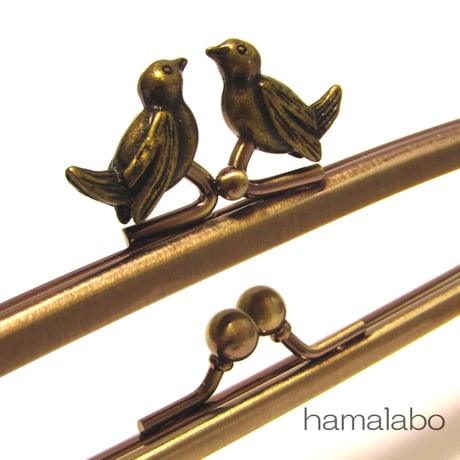 【HA-363】親子口金 19cm(小鳥のピースケ×アンティークゴールド)・カン付き