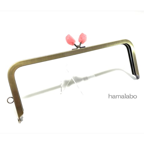 復活＆特価！【HA-2469】24cm角型口金/天然石風のストーン(ピンク)