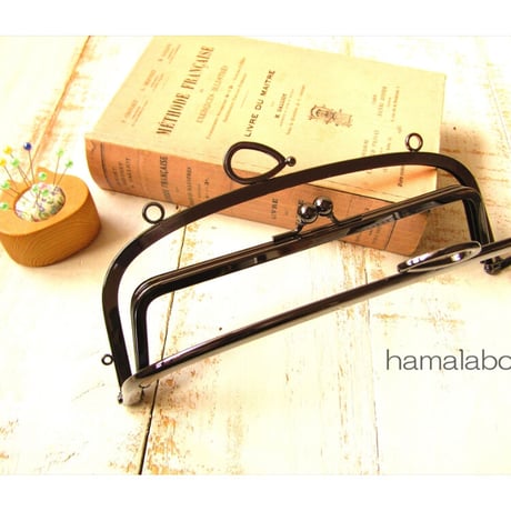 【HA-1805】親子口金 20.4cm(新リボン×ブラック)・カン付き