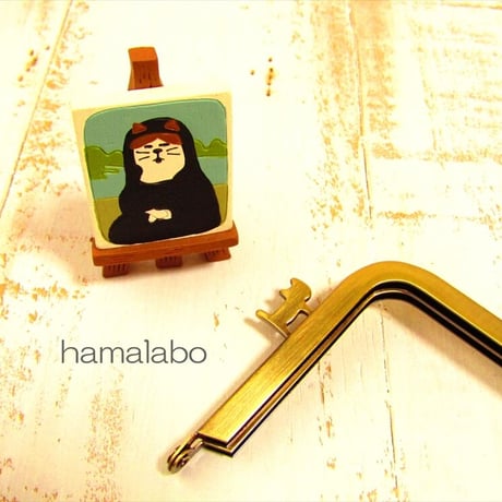 非売品の蔵出し販売！【HA-1816】ネコカン口金/(木玉×横ネコカン)/18cm角型(アンティークゴールド)・カン付き
