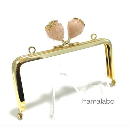 【HA-2367】12cm角型口金/イチゴ(白色)/ゴールド/カン付き