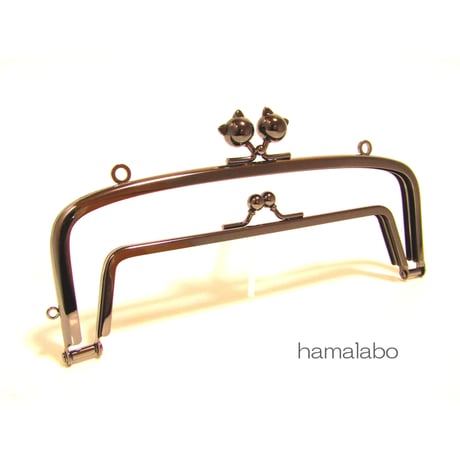 【HA-450】親子口金19cm(ネコ玉×ブラック)・カン付