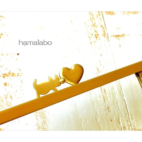 【HA-2064】ハートネコ太の口金 12cm浮き足(アンティークゴールド)