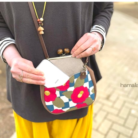 【KT-2132】【サコッシュ風】がま口ポケットショルダーポーチ(丸底マチあり)の型紙＆レシピ【12cm/角型用】