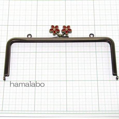 【HA-400】メタルフラワー口金(18cm角型/レッド×アンティーク)・カン付き