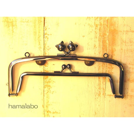 【HA-450】親子口金19cm(ネコ玉×ブラック)・カン付