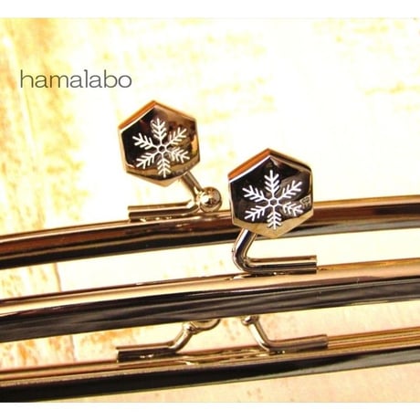 (販売休止予定)【HA-1512】親子口金 19cm(六花-雪の結晶×シルバー)・カン付き