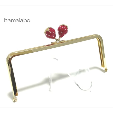 【HA-2308】18cm角型口金/イチゴ(赤色)/ゴールド