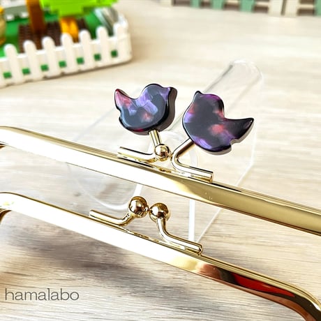 初回特価＆限定【HA-2533】レトロかわいい！親子口金 12cm/コトリ型(鉱石模様)/ゴールド