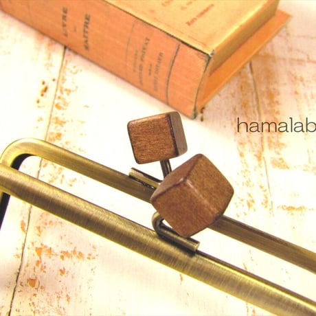 【HA-2014】12cm/角型(茶色の木キューブ×アンティーク)