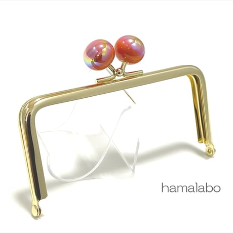 【HA-2300】12cm角型口金/ジュエリー玉(オレンジ色)/ゴールド
