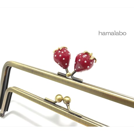今だけ特価！【HA-2490】親子口金18cm/イチゴ(赤色)/アンティークゴールド