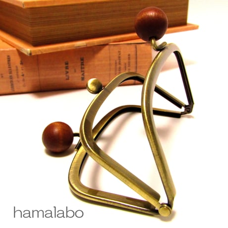 【HA-146】三枚口(二口口金)12cm/(茶色の木玉×アンティークゴールド)