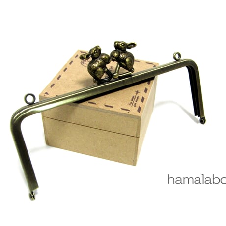 【HA-1265】ウサギの口金15cm/角型(アンティークウサギ×アンティークゴールド)・カン付き