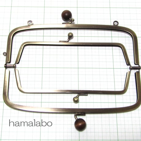 【HA-350】親子口金 19cm(茶色の木玉×アンティークゴールド)・カン付き