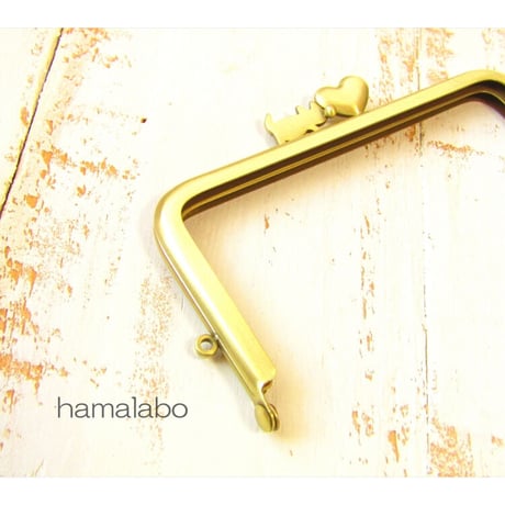 【HA-2031】ハートネコ太の口金　12cm/角型(アンティークゴールド)