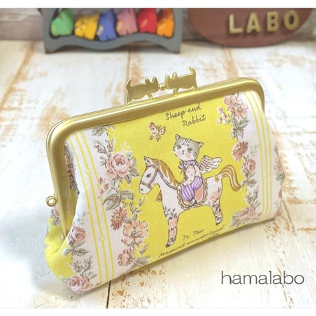 【HA-2188】ぽっちゃりネコ太の口金　12cm/角型(ブラック)