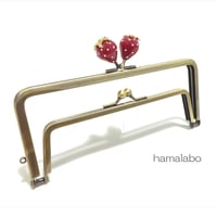 今だけ特価！【HA-2490】親子口金18cm/イチゴ(赤色)/アンティークゴールド