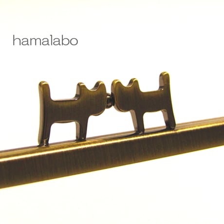 <廃盤>【HA-1317】ペアネコ口金/12cm角型(アンティークゴールド)