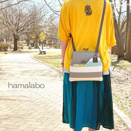 【KT-2099】ペタンコ版！がま口ポケットショルダーバッグの型紙＆レシピ【24cm/角型用】