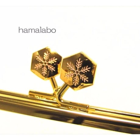 【HA-1471】12cm角型の口金(六花-雪の結晶×ゴールド)
