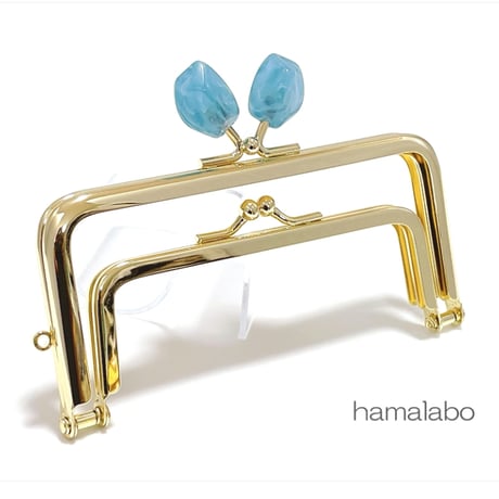 復活＆特価！【HA-2458】親子口金 12cm/天然石風のストーン(ブルー)/ゴールド