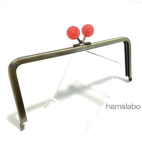 【HA-2437】18cm角型口金/インカローズ玉/アンティークゴールド