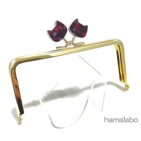 【HA-2499】12cm角型口金/ネコ型(鉱石模様)/ゴールド