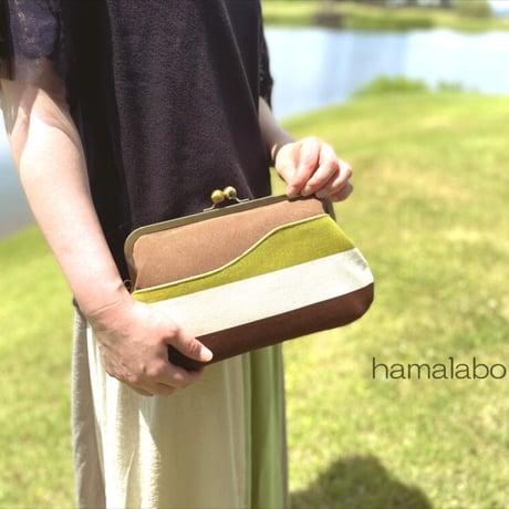 【KT-2110】がま口(ポケット)クラッチバッグ＆ショルダーバッグの型紙＆レシピ【24cm/角型用】