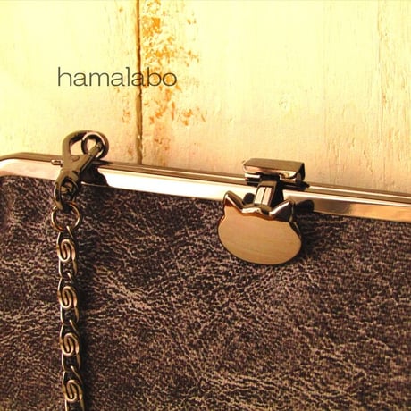 【HA-1588】オコシ式口金18cm/角型(ネコ×アンティークゴールド)カン付き