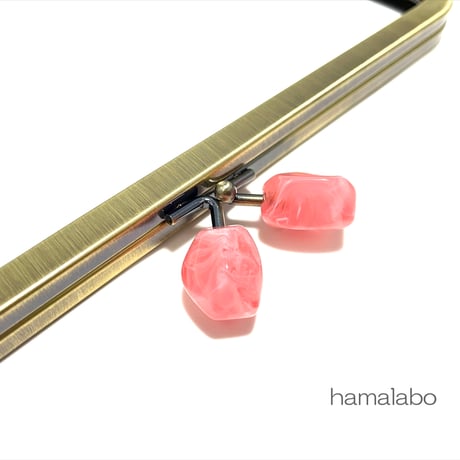 復活＆特価！【HA-2469】24cm角型口金/天然石風のストーン(ピンク)