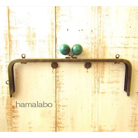 【HA-1831】27cm角型 兼用カン口金(大きな紺色の木玉×アンティークゴールド)＋(プラス)