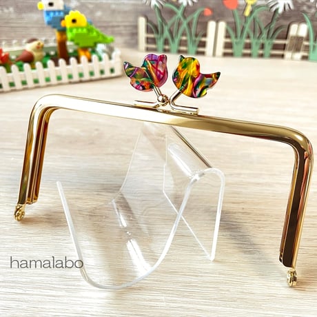 在庫調整で今だけ30％引き！【HA-b1122】12cm角型口金/コトリ型(レトロ模様)/ゴールド