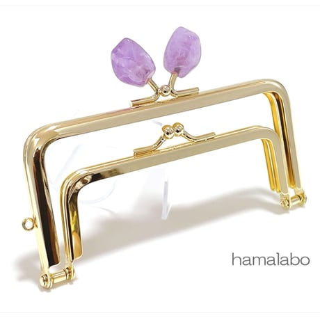 (販売終了)復活＆特価！【HA-2459】親子口金 12cm/天然石風のストーン(パープル)/ゴールド