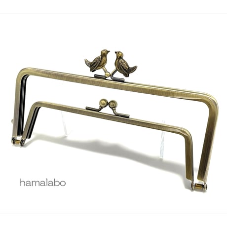 【HA-2535】親子口金18cm(小鳥のピースケ×アンティークゴールド)