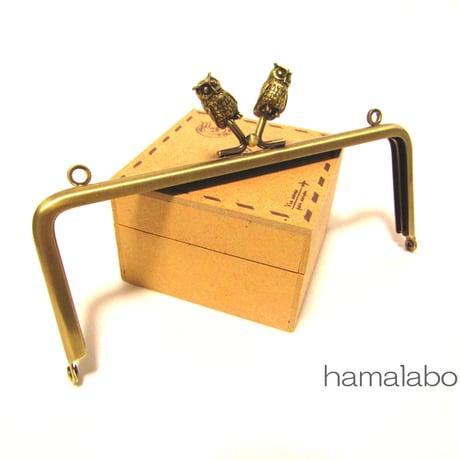 【HA-1295】フクロウの口金15cm/角型(アンティークゴールド)・カン付き