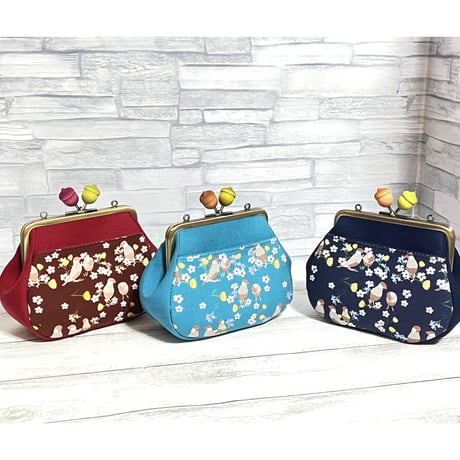 【HA-2412】12cm角型口金/小鳥のピースケ×茶色のどんぐり/アンティークゴールド/カン付き