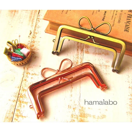 【HA-1739】親子口金12cm(リボン×アンティークゴールド)-リングリボン