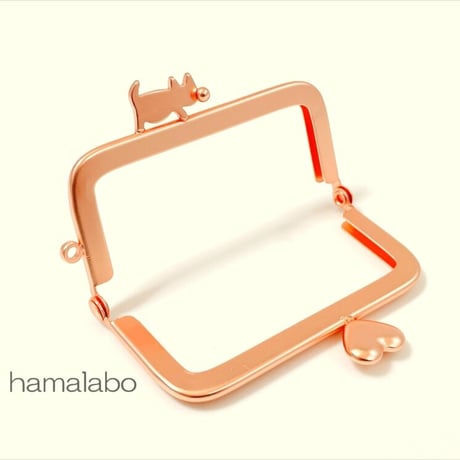 【HA-2106】ハートネコ太の口金 7.5cm/角型(ソフトピンク)