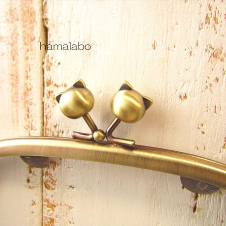 【HA-2185】18cmくし型口金/(ネコ玉×アンティークゴールド)