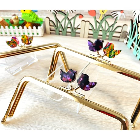 在庫調整で今だけ30％引き！【HA-b1123】12cm角型口金/コトリ型(ミックス小鳥)/ゴールド