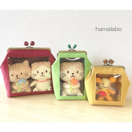 【KT-2141】通常サイズ版！推しぬい用がま口ポーチ(ショルダー可能)の型紙＆レシピ【12cm/角型用】