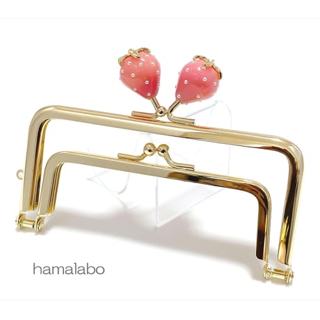 【HA-2456】親子口金 12cm/イチゴ(ピンク色)/ゴールド
