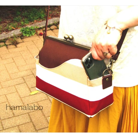 【KT-2078】がま口ポケットショルダーバッグの型紙＆レシピ【24cm/角型用】