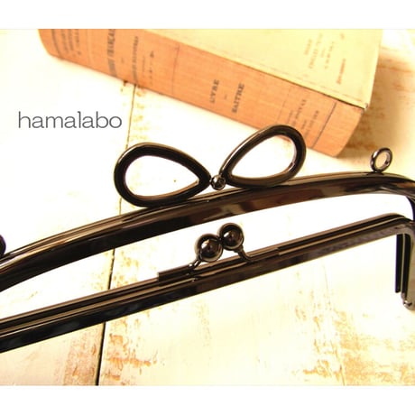 【HA-1805】親子口金 20.4cm(新リボン×ブラック)・カン付き